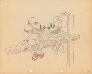 Lot #392 Mickey and Minnie Mouse production drawing from Touchdown Mickey - Image 1