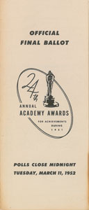 Lot #8175 Academy Awards 1951 Ballot - Image 1