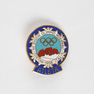 Lot #9090 Cortina 1956 Winter Olympics Athlete’s Badge - Image 1