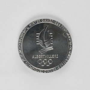 Lot #9144 Albertville 1992 Winter Olympics Chrome Participation Medal - Image 2