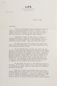 Lot #370 Mercury Astronaut LIFE Magazine Pitch Letter - Image 1