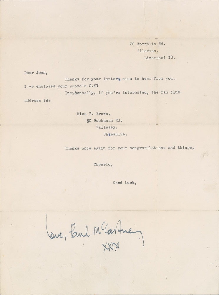 Lot #7012 Paul McCartney Typed Letter Signed