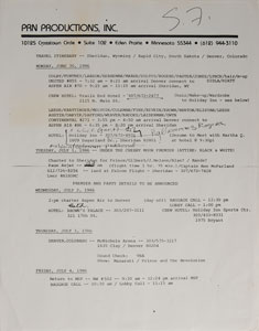 Lot #7437  Prince Under the Cherry Moon Premier Travel Itinerary Memo - Image 1