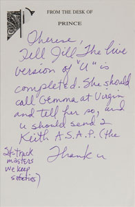 Lot #7428  Prince Handwritten Note