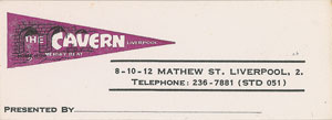 Lot #7050 Beatles Cavern Club Business Card - Image 1