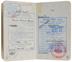 Lot #7235 Deep Purple: Tommy Bolin’s Signed Passport - Image 4