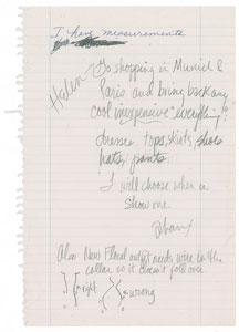 Lot #7471  Prince Handwritten Shopping Notes
