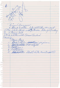 Lot #7470  Prince Handwritten and Signed Wardrobe Changes List - Image 1