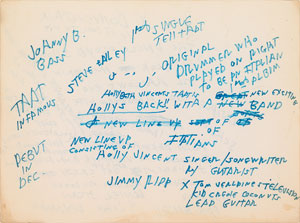 Lot #7284 Joey Ramone Handwritten Notes