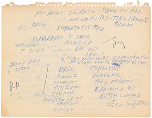 Lot #7286 Joey Ramone Handwritten Notes