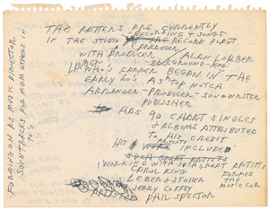 Lot #7287 Joey Ramone Handwritten Notes