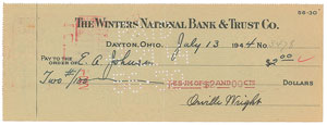 Lot #342 Orville Wright Signed Check - Image 1