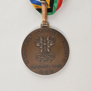 Lot #716 Grenoble 1968 Winter Olympics Ice Hockey Bronze Winners Medal with Ribbon & Box - Image 2