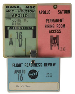 Lot #8374 Jack King's Apollo 16 Set of (3) Badges - Image 1