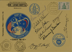 Lot #8437  Flown Shuttle-Mir Signed Cover - Image 1