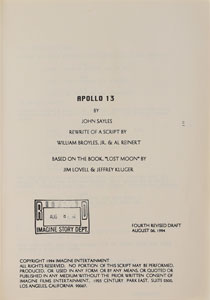 Lot #8303 Gene Kranz's Apollo 13 Movie Script