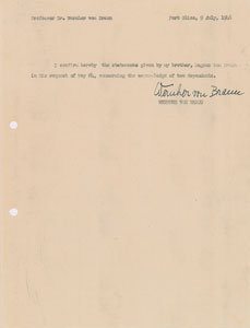 Lot #8017 Wernher von Braun Signed Document