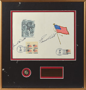 Lot #8087  Gemini 4: Ed White's Flown Silver Medallion and Crew-Signed Display - Image 1