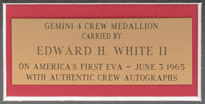 Lot #8087  Gemini 4: Ed White's Flown Silver Medallion and Crew-Signed Display - Image 2