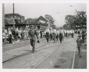 Lot #9155 John F. Kennedy 1946 Congressional Campaign Photograph Walking in Bunker Hill Day Parade - Image 1