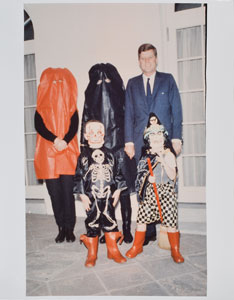 Lot #9188 President Kennedy, Jacqueline, and Caroline Kennedy Halloween at the White House 1962 Oversized Photograph - Image 1