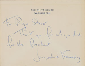 Lot #9080 Jacqueline Kennedy Handwritten Condolence Card Note and Ephemera - Image 1