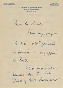 Lot #9006 John F. Kennedy 1951 Autograph Letter