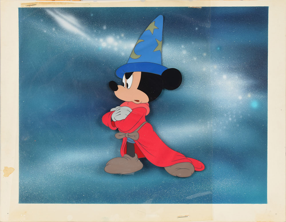 Lot #738 Mickey Mouse production cel and production concept background from  Fantasia