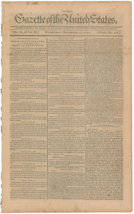Lot #304  Gazette of the United States 1791 Newspaper - Image 1
