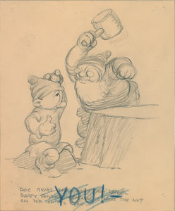 Lot #713 Dopey and Doc concept production storyboards from Snow White and the Seven Dwarfs - Image 1