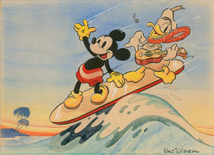 Lot #712 Mickey Mouse and Donald Duck publicity painting from Hawaiian Holiday - Image 1