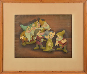 Lot #714 Bashful, Doc, Grumpy, Happy, Sleepy, Sneezy, and Dopey production cel from Snow White and the Seven Dwarfs - Image 1