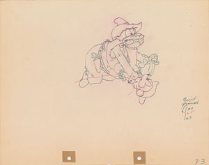 Lot #704 Mickey Mouse and Peg Leg Pete production drawing from Two-Gun Mickey - Image 1