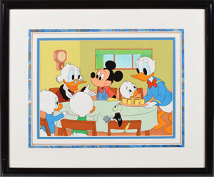 Lot #782  Mickey Mouse, Jiminy Cricket, Donald Duck, Uncle Scrooge, and Donald’s Nephews production cels and background - Image 1
