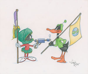 Lot #817 Daffy Duck and Marvin the Martian drawing by Virgil Ross - Image 1