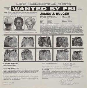 Lot #2147 James ‘Whitey’ Bulger Wanted Poster - Image 1