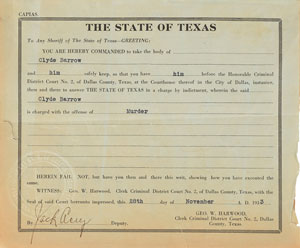 Lot #2021 Bonnie Parker and Clyde Barrow Pair of Original Arrest Warrants - Image 3