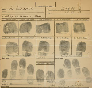 Lot #2076 Joe Chambless Signed Fingerprint Card and Original Vintage Mug Shot Photograph - Image 3