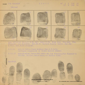 Lot #2080 Joe Francis Signed Fingerprint Card and Original Vintage Mug Shot Photograph - Image 2