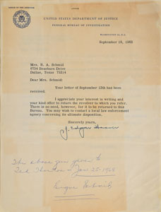 Lot #2051 Sheriff 'Smoot' Schmid Family's Pair of Signed J. Edgar Hoover Letters - Image 1