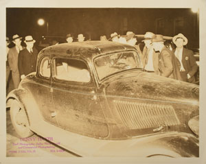 Lot #2038 Bonnie and Clyde Sowers Raid Car Pair of Original Vintage Photographs