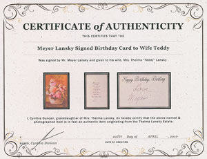 Lot #2134 Meyer Lansky Signed Birthday Card to His Wife - Image 3