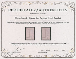 Lot #2135 Meyer Lansky Signed Hotel Receipt - Image 3