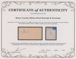 Lot #2137 Meyer Lansky Hilton Hotel Receipt - Image 3