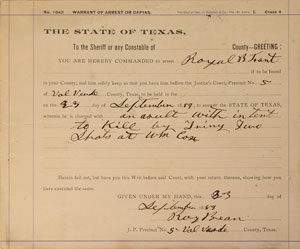 Lot #2006 Roy Bean Signed Document
