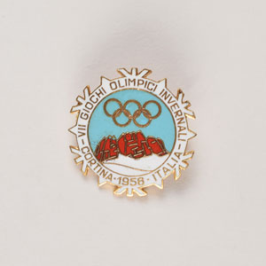 Lot #3107  Cortina 1956 Winter Olympics Pair of Badges - Image 1