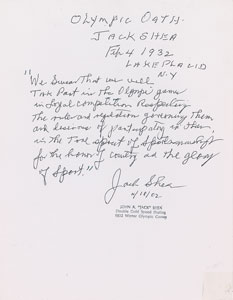 Lot #3230 Jack Shea Autograph Quote Signed - Image 1