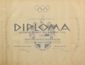 Lot #3111  Melbourne 1956 Summer Olympics Bronze Winner's Diploma - Image 1