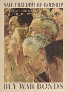 Lot #153  WWII 'Freedom of Worship' Norman Rockwell Poster - Image 1