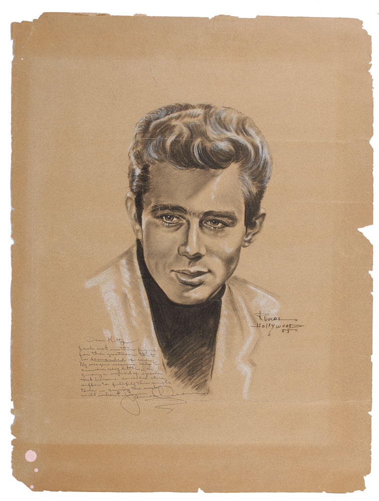 Lot #4340 James Dean Signed Oversized Pastel Portrait
